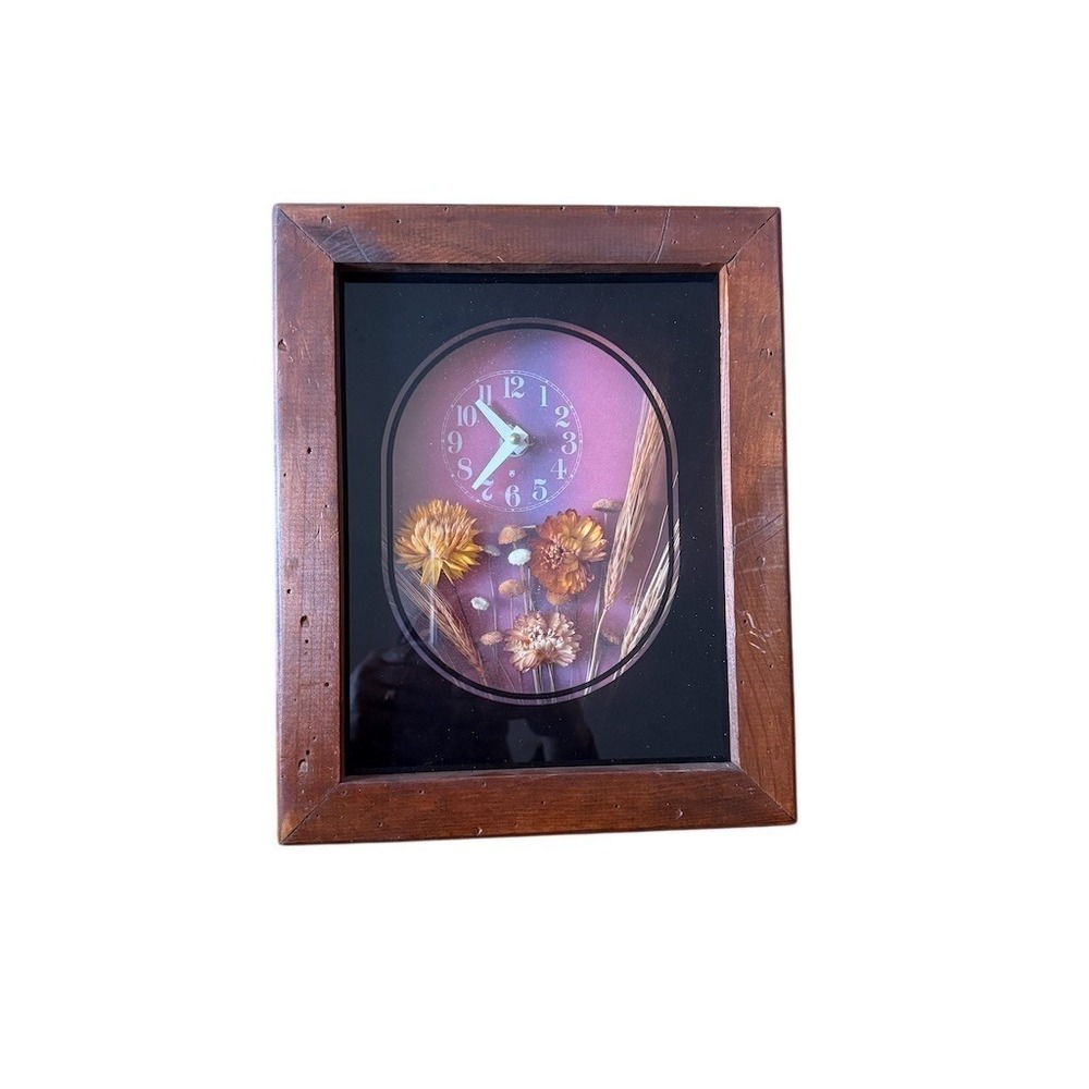 Art Unlimited Vintage Shadow Box Wall Clock Dried Flower Rustic 11x14 MCM rustic